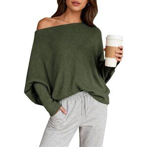 Women’s Off Shoulder Sweater Casual Fall Knit Loose Jumper Trendy